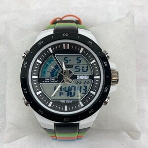 Skmei Dual Time Alarm Chrono Water Resistant Wrist Watch NWOB